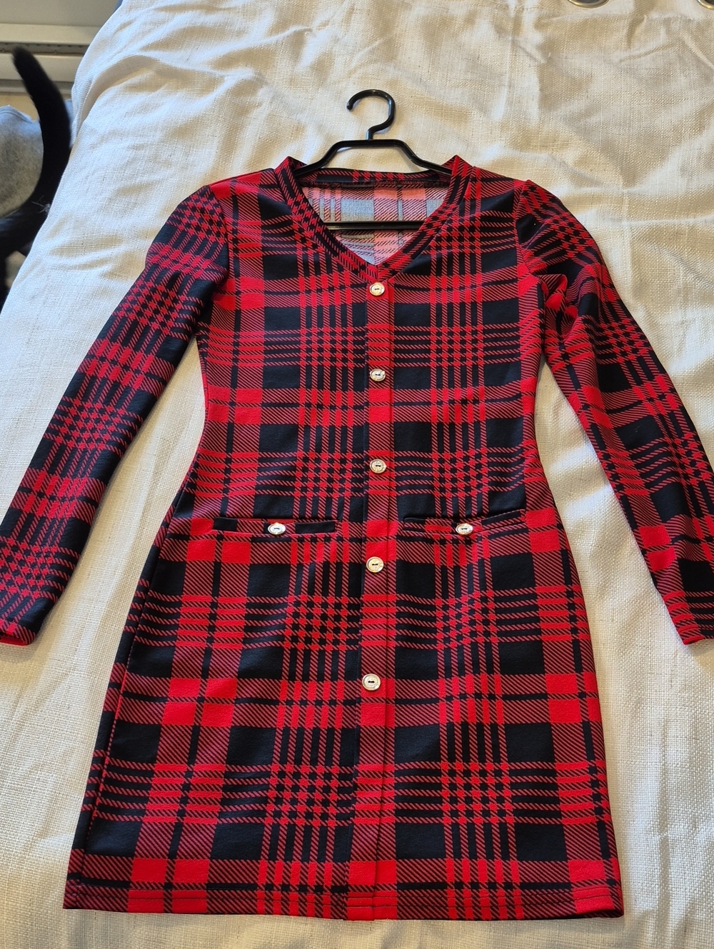 Girls Red and Black Plaid Button-Front Dress